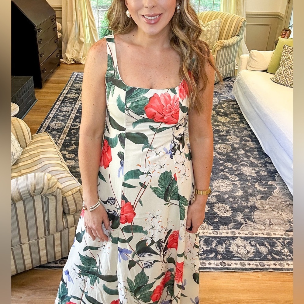 Commense Floral Maxi Dress - White with Red and Green Accents - Picture 2 of 9